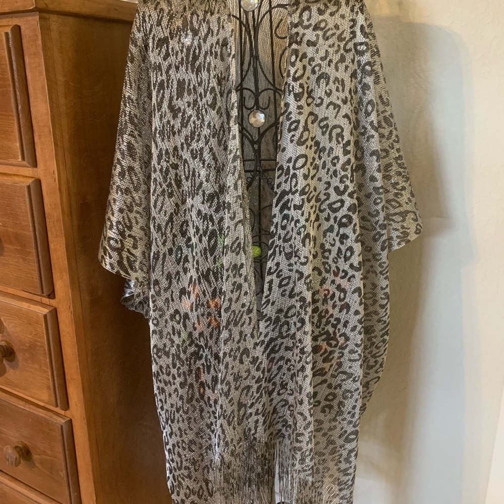 Sparkle fringe cardigan animal print nwot